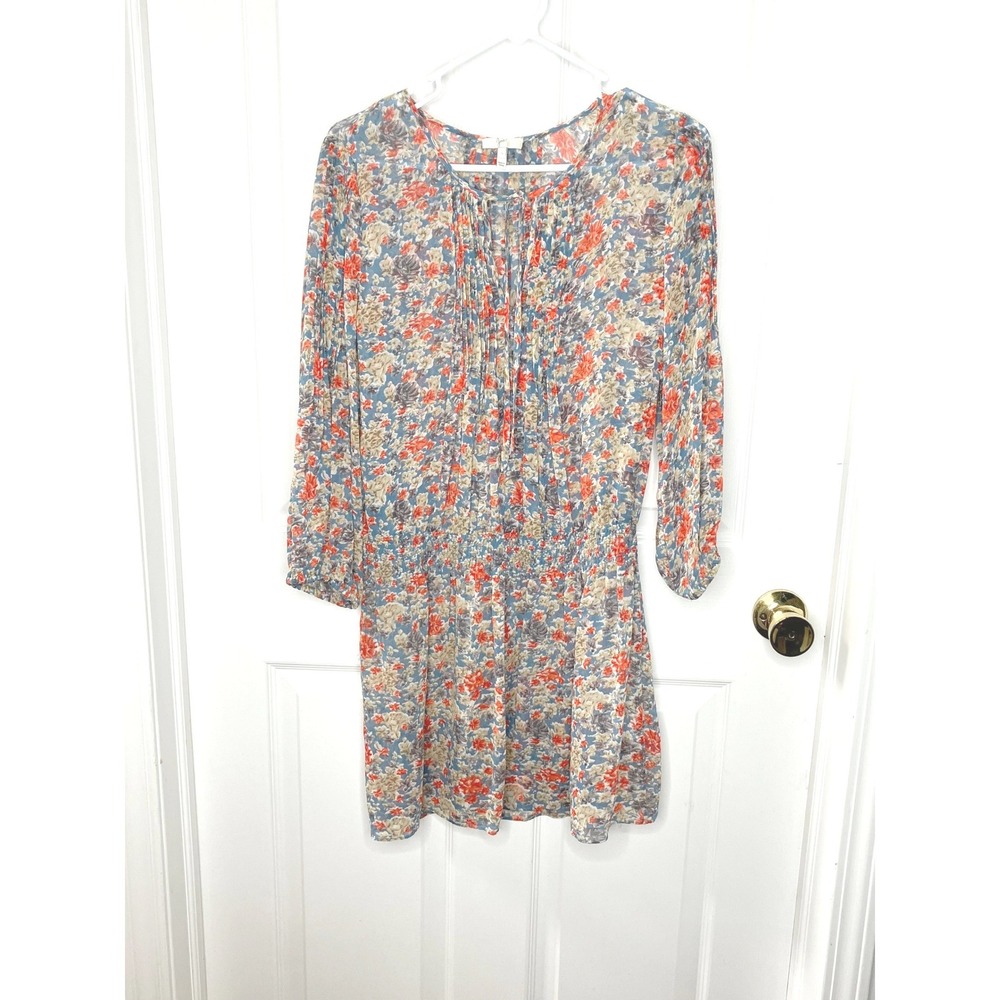 Joie Long Sleeve Silk Chiffon Mini Dress Floral Print Small Boho Festival Gypsy - Picture 2 of 7